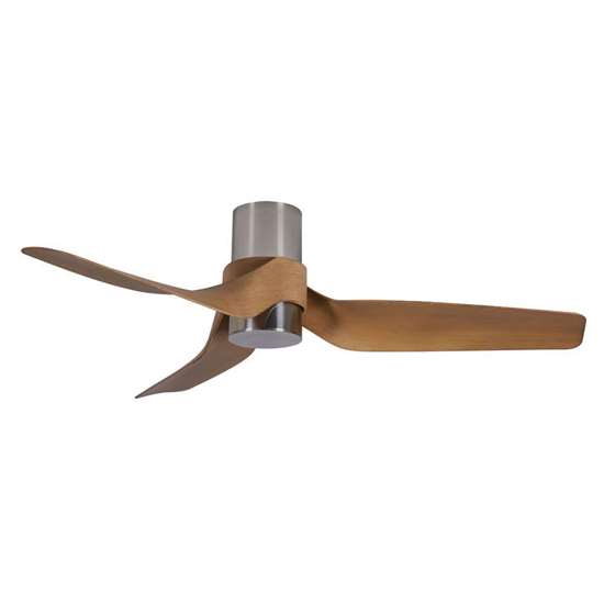 Image sur Ventilateur de plafond Nautica BC/TEAK, Ø 132cm.  (6 vitesses) - Marque: Lucci Air - Boîtier: nickel brossé, 3 hélices en teak - Diamètre:  132cm. Moteur 35W, Mode été/hiver.  Beacon Lighting.