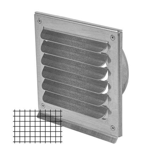 Bild von Wetterschutzgitter, Alu, Tropfnase, Fliegengitter, Stutzen, Ø 224 mm, 290 x 290 mm. 70% freier  Querschnitt. 